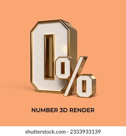 3d render  number 0% percentage gold and white