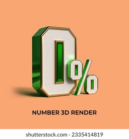 3D render number 0% percentage sale green color