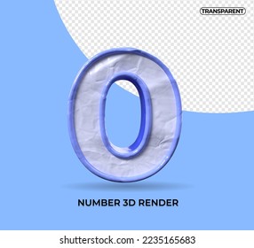 3D render number 0 plastic blue color transparent