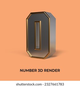 3d render number 0 SILVER GOLD STYLE