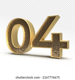 3D render number 04 luxury for anniversary, birthday, gold style