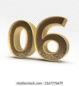 3D render number 06 luxury for anniversary, birthday, gold style