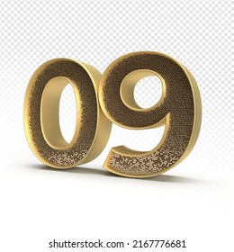 3D render number 09 luxury for anniversary, birthday, gold style