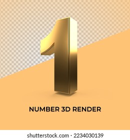 3D Render number 1 gold transparent