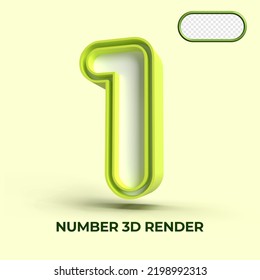 3D render number 1 green white colors for element design, kids number, cute number