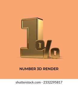 3d render  number 1% percentage gold