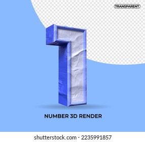 3D procesado número 1 color azul plástico transparente