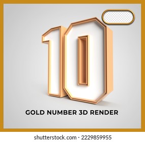 3D Render number 10 gold and white color transparent 