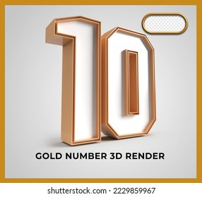 3D Render number 10 gold and white color transparent 