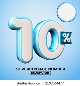 3D render number 10 percentage for sale discount, progress report, info data financial blue colors