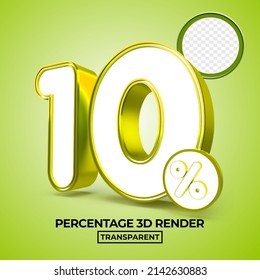3D render number 10 percentage for sale discount, progress report, info data financial green color