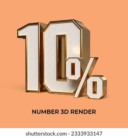 3d render  number 10% percentage gold and white