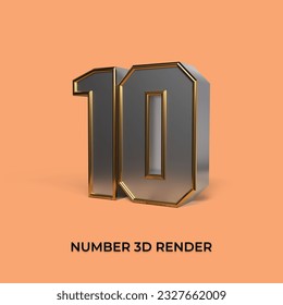 3d render number 10 SILVER GOLD STYLE