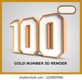 3D Render number 100 gold and white color transparent 