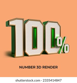 3D render number 100% percentage sale green color