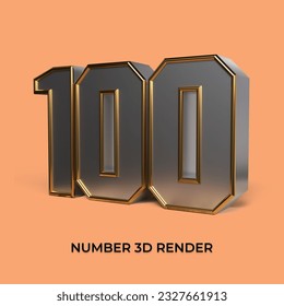 3d render number 100 SILVER GOLD STYLE