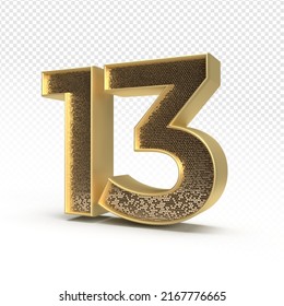 3D render number 13 luxury for anniversary, birthday, gold style