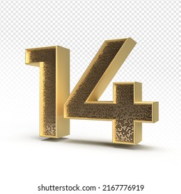 3.D renderización número 14 lujo para aniversario, cumpleaños, estilo oro