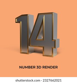 3d render number 14 SILVER GOLD STYLE