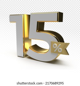 3D render number 15% luxury for anniversary, birthday, gold style