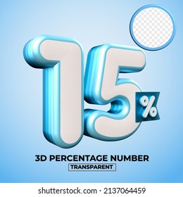 3D render number 15 percentage for sale discount, progress report, info data financial blue colors