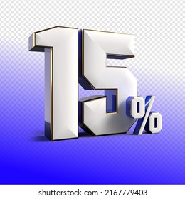 3D render number 15% percentage silver, blue,transparent