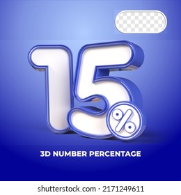 3D render number 15% percentage  sale progress blue