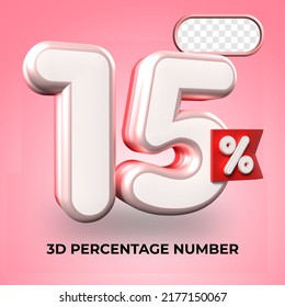 3D Render Number 15% Percentage Red Color Discount,progress,earning, PNG, Transparent