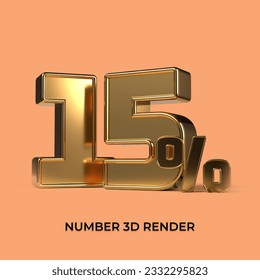 3d render  number 15% percentage gold