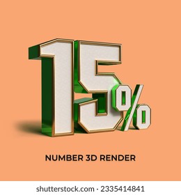 3D render number 15% percentage sale green color