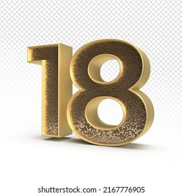 3D render number 18 luxury for anniversary, birthday, gold style