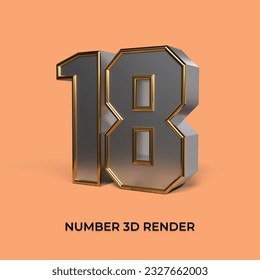 3d render number 18 SILVER GOLD STYLE