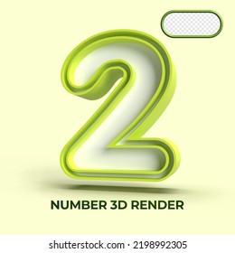 3D render number 2 green white colors for element design, kids number, cute number