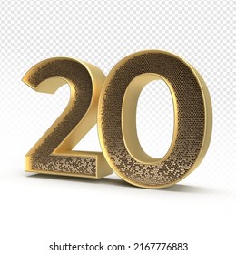3D render number 20 luxury for anniversary, birthday, gold style