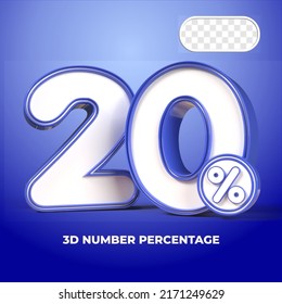 3D render number 20% percentage  sale progress blue