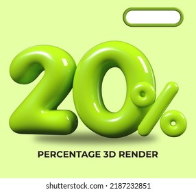 Número de procesado 3D 20% de plástico verde, globo, descuento de venta, progreso, venta de niño de tienda