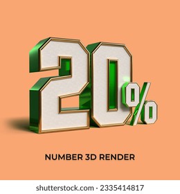 3D número de representación 20% de venta color verde