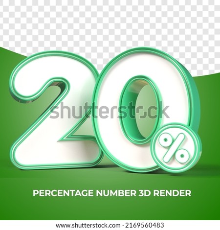 3D render number 20% percentage green discount,progress,earning, PNG, transparent
