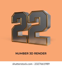 3d render number 22 SILVER GOLD STYLE