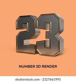 3d render number 23 SILVER GOLD STYLE