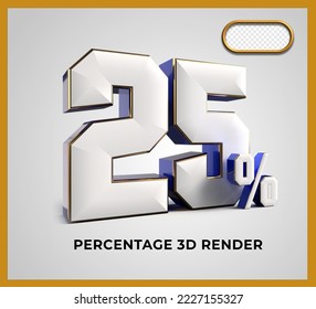 3D Render number 25% blue white color