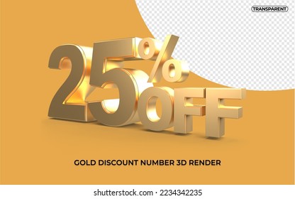 3D Número de representación 25% color oro y blanco transparente 