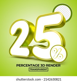 3D render number 25 percentage for sale discount, progress report, info data financial green color