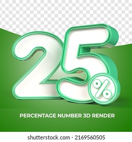 3D render number 25% percentage green discount,progress,earning, PNG, transparent