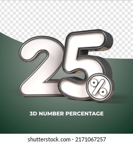3D render number 25% percentage discount,progress,earning, PNG, transparent black color