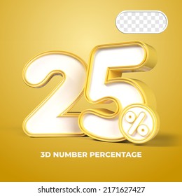 3D render number 25% percentage  sale progress Yellow color