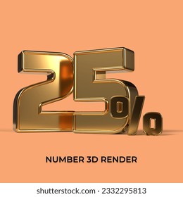 3d render  number 25% percentage gold