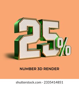 3D render number 25% percentage sale green color