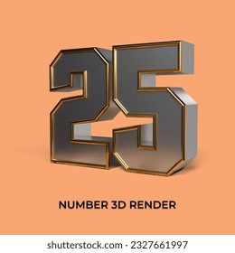 3d render number 25 SILVER GOLD STYLE