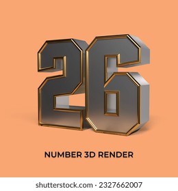 3d render number 26 SILVER GOLD STYLE